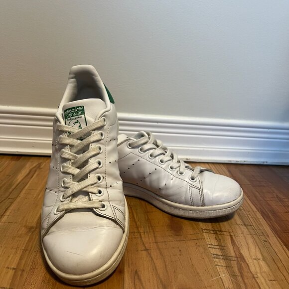 Adidas Stan Smith Shoes Cloud White and Green Vintage Style Sneaker - Picture 2 of 10